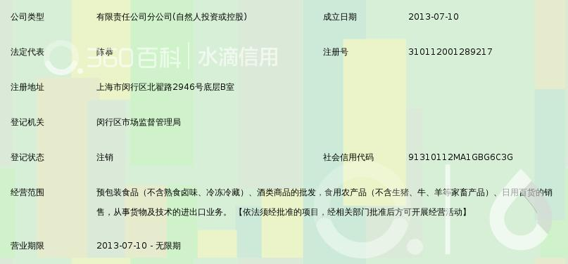 上海昂客食品第一分公司